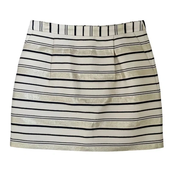 J. CREW Women’s Metallic Gold & Black Stripe Mini Skirt Size 4 - Picture 1 of 11